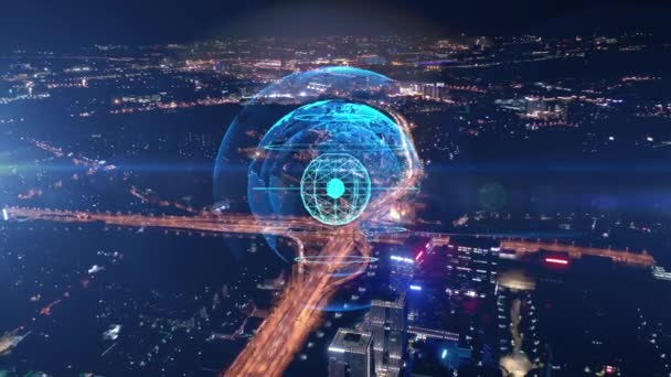 Skyline Cidade Conectada Inteligente Conceito Rede Futurista Cidade Tecnologia — Vídeo de Stock