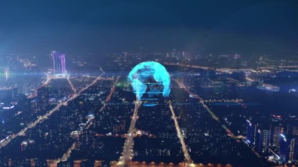 Smart Skyline Della Città Connessa Concetto Rete Futuristico Tecnologia Della — Video Stock