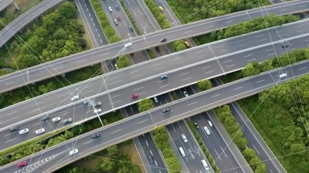 Veduta Aerea Del Raccordo Stradale Con Auto Movimento Concetto Pilota — Video Stock