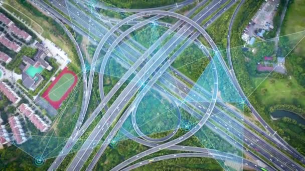Aerial View Road Junction Moving Cars Autopilot Concept Aerial View — Stock Video