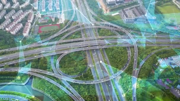 Aerial View Road Junction Moving Cars Autopilot Concept Aerial View — Stock Video