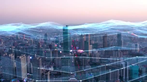 Skyline Ciudad Conectada Inteligente Concepto Red Futurista Ciudad Tecnología — Vídeo de stock