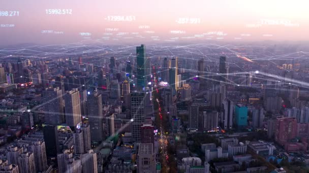 Smart Connected City Skyline Futuristisches Netzwerkkonzept City Technologie — Stockvideo