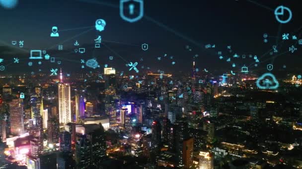 Smart Connected City Skyline Conceptul Rețea Futuristă Tehnologia Orașului — Videoclip de stoc