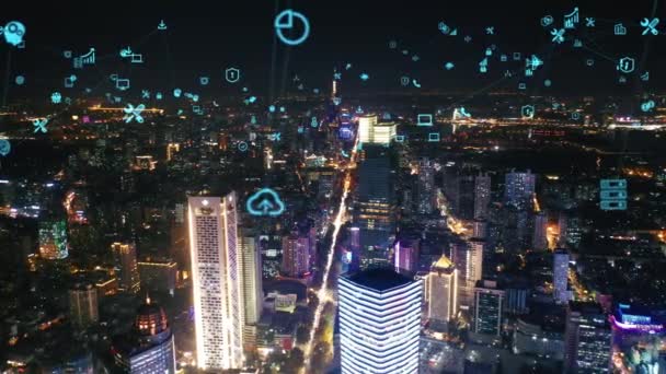 Cerdas Kota Connected Skyline Konsep Jaringan Futuristik Teknologi Kota — Stok Video