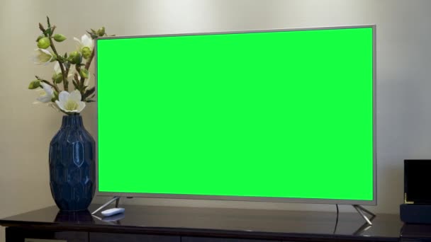 Fernseher Mit Horizontaler Green Screen Attrappe — Stockvideo