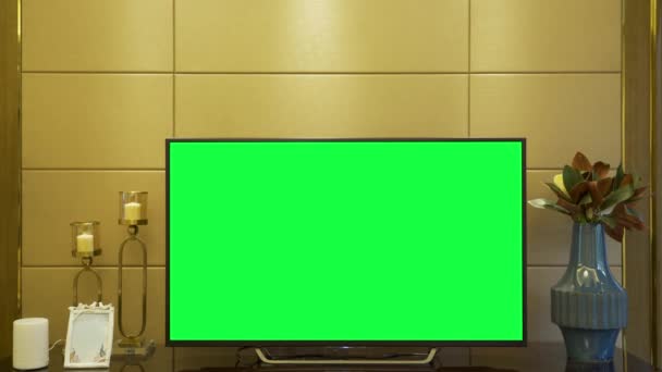 Fernseher Mit Horizontaler Green Screen Attrappe — Stockvideo