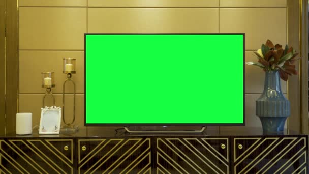 Fernseher Mit Horizontaler Green Screen Attrappe — Stockvideo