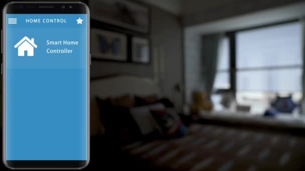 Smart Home Smart Hus Hemautomation Enhet Med App Ikoner Smarttelefon — Stockvideo