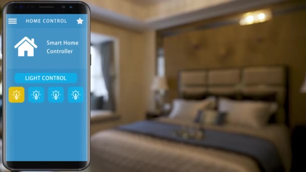 Smart Home Умный Дом Домашняя Автоматизация Устройство Иконками Приложений Смартфон — стоковое видео