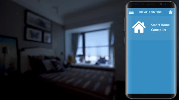 Smart Home Smart Hus Hemautomation Enhet Med App Ikoner Smarttelefon — Stockvideo