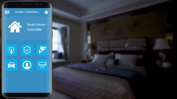 Smart Home Smart Hus Hemautomation Enhet Med App Ikoner Smarttelefon — Stockvideo