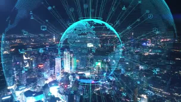 Smart Skyline Della Città Connessa Concetto Rete Futuristico Tecnologia Della — Video Stock