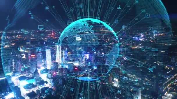 Έξυπνος Δικτυωμένος Ουρανός Της Πόλης Futuristic Network Concept Τεχνολογία Πόλης — Αρχείο Βίντεο