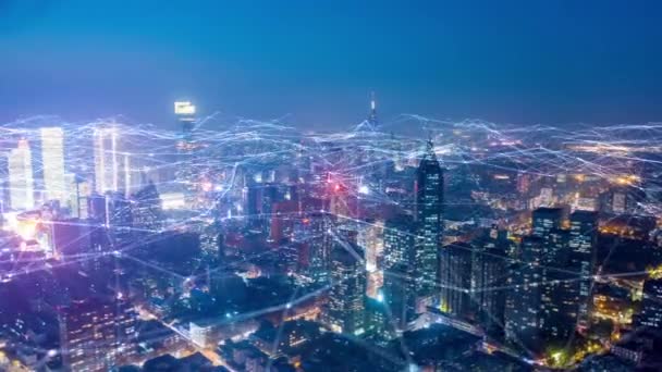 Smart Skyline Della Città Connessa Concetto Rete Futuristico Tecnologia Della — Video Stock