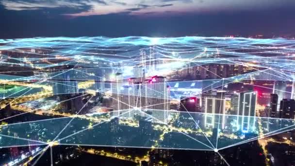 Cerdas Kota Connected Skyline Konsep Jaringan Futuristik Teknologi Kota — Stok Video