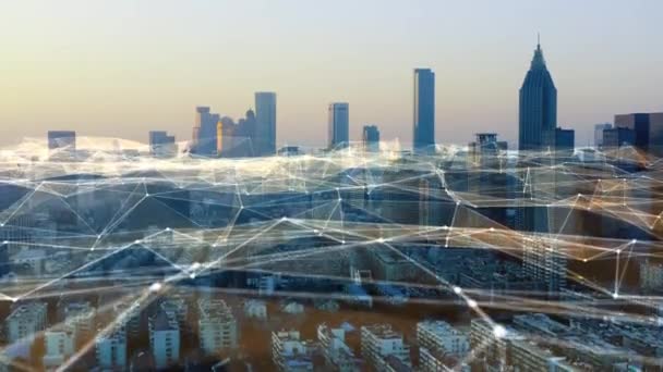 Smart Skyline Della Città Connessa Concetto Rete Futuristico Tecnologia Della — Video Stock