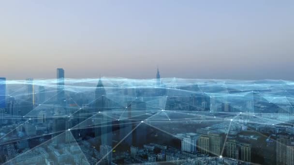 Smart Connected City Skyline Concept Réseau Futuriste Ville Technologie — Video