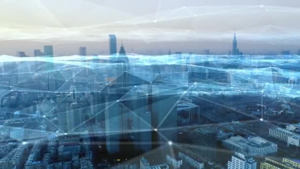 Розумний Міський Пейзаж Футуристична Концепція Мережі Технології Міста — стокове відео