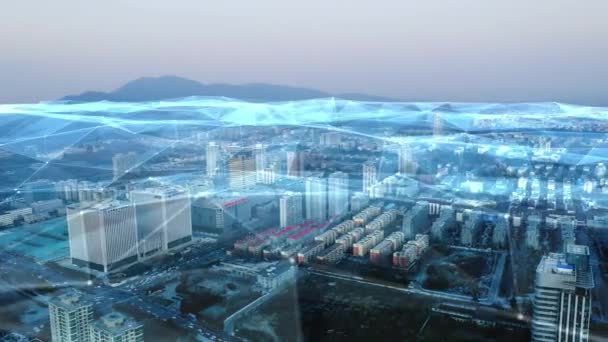 Έξυπνος Δικτυωμένος Ουρανός Της Πόλης Futuristic Network Concept Τεχνολογία Πόλης — Αρχείο Βίντεο