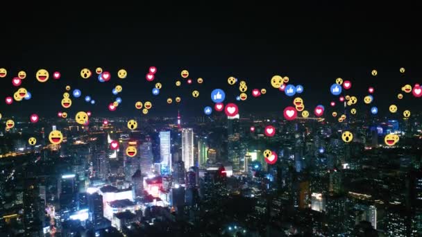 Vista Aérea Cidade Com Emojis — Vídeo de Stock