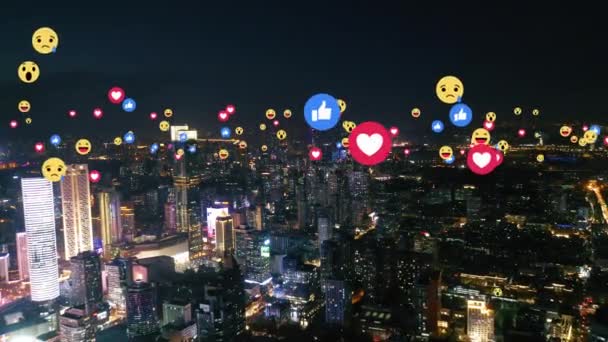 Flygfoto Över Staden Med Emojis — Stockvideo