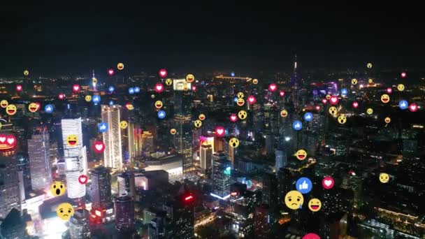 Vista Aérea Ciudad Con Emojis — Vídeos de Stock