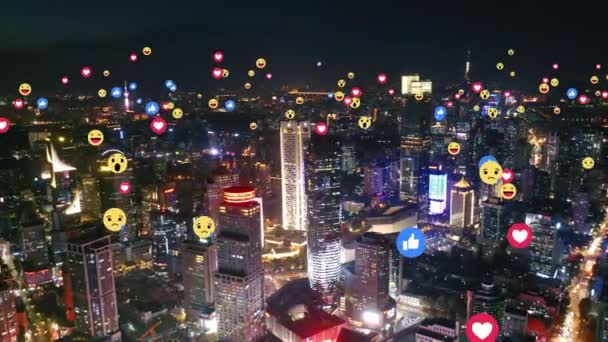 Vista Aérea Cidade Com Emojis — Vídeo de Stock