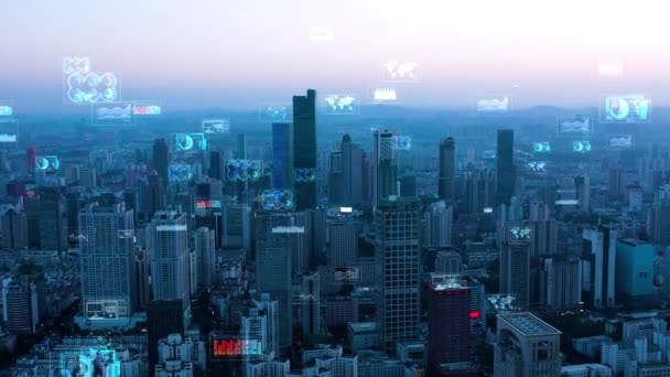 Smart Connected City Skyline Koncept Futuristické Sítě Technologie Města — Stock video