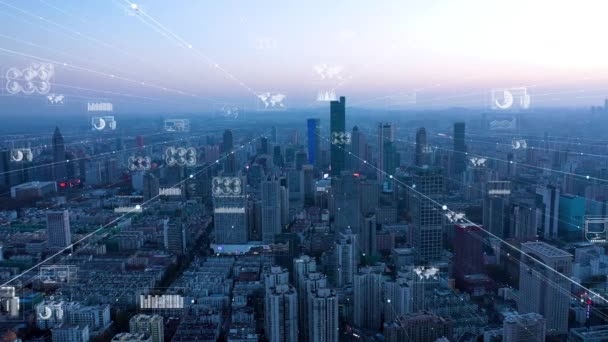 Умный Городской Пейзаж Концепция Футуристической Сети Городская Технология — стоковое видео