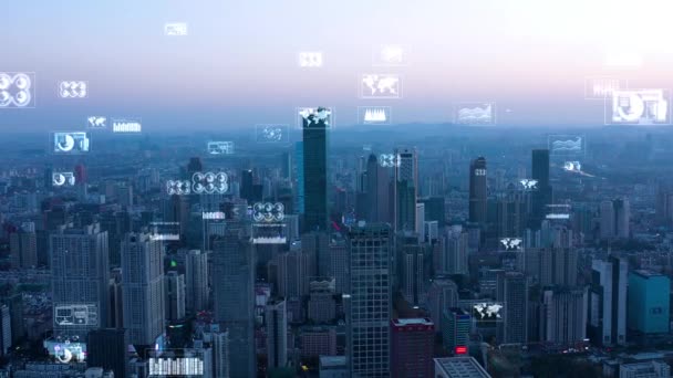 Cerdas Kota Connected Skyline Konsep Jaringan Futuristik Teknologi Kota — Stok Video
