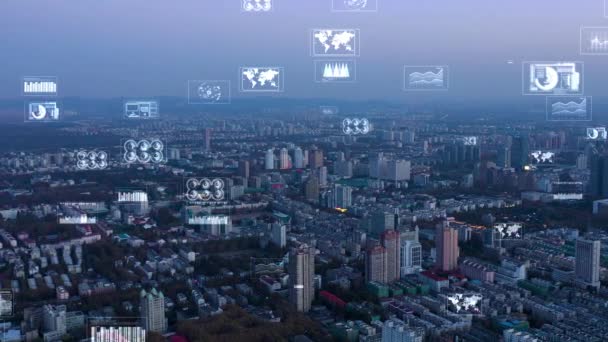 Slimme Skyline Van Stad Futuristisch Netwerkconcept Stadstechnologie — Stockvideo