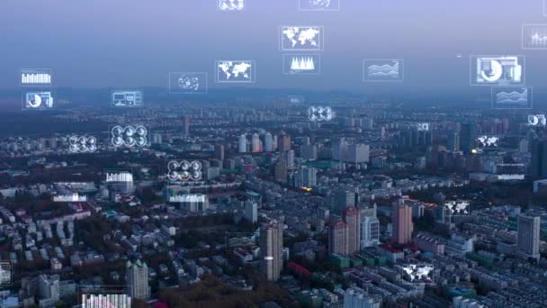 Smart Connected City Skyline Conceptul Rețea Futuristă Tehnologia Orașului — Videoclip de stoc