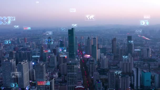 Smart Ansluten Stad Skyline Futuristiskt Nätverkskoncept Stadsteknik — Stockvideo