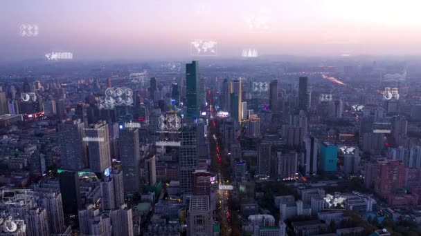 Cerdas Kota Connected Skyline Konsep Jaringan Futuristik Teknologi Kota — Stok Video