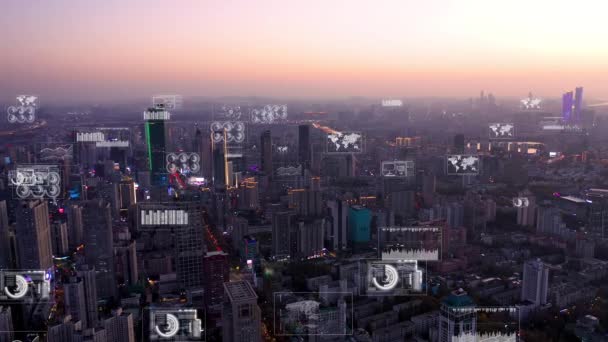 Smart Connected City Skyline Futuristisk Nettverkskonsept Byteknologi – stockvideo