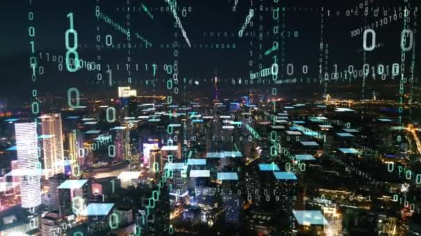 Έξυπνος Δικτυωμένος Ουρανός Της Πόλης Futuristic Network Concept Τεχνολογία Πόλης — Αρχείο Βίντεο