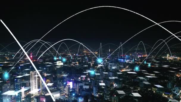 Smart Connected City Skyline Futuristic Network Concept City Technology — Stock Video