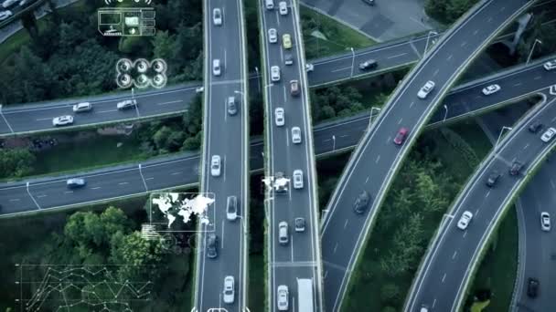 Luftaufnahme Selbstfahrender Autopilot Autos Auf Einer Autobahn — Stockvideo
