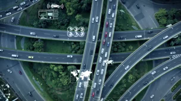 Aerial View Self Driving Autopilot Cars Driving Highway — Stock Video