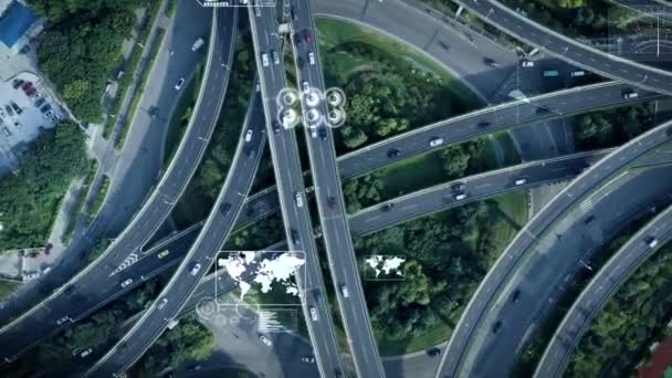 Aerial View Self Driving Autopilot Cars Driving Highway — Stock Video