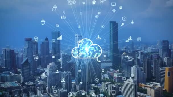 Cloud Computing Konzept Smart City Kommunikationsnetzwerk — Stockvideo