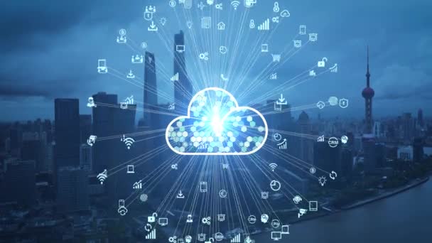 Cloud Computing Concept Smart City Communication Network — Stock Video