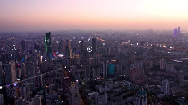 Ciudad Moderna Con Concepto Conexión Red Inalámbrica — Vídeos de Stock
