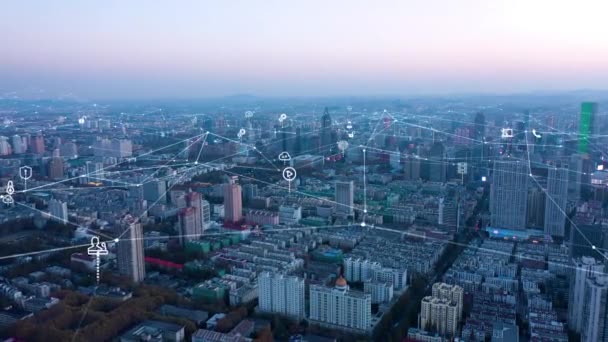 Современный Город Концепцией Беспроводной Связи — стоковое видео