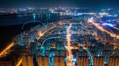 şehir ve ağ bağlantısı kavramı. İletişim. Akıllı şehir