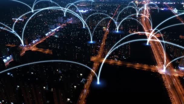 Концепція Міського Мережевого Язку Комунікація Розумне Місто — стокове відео
