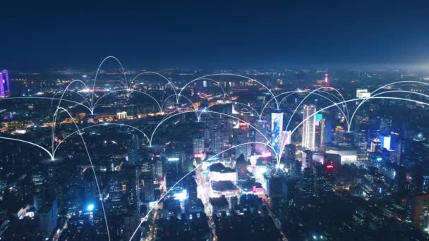 Smart Skyline Della Città Connessa Concetto Rete Futuristico Tecnologia Della — Video Stock