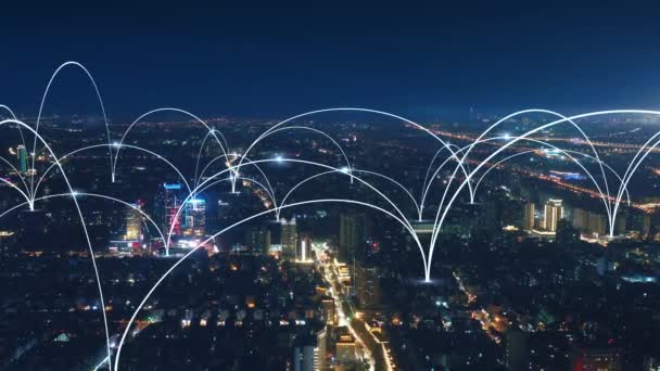 Smart Connected City Skyline Futuristisches Netzwerkkonzept City Technologie — Stockvideo