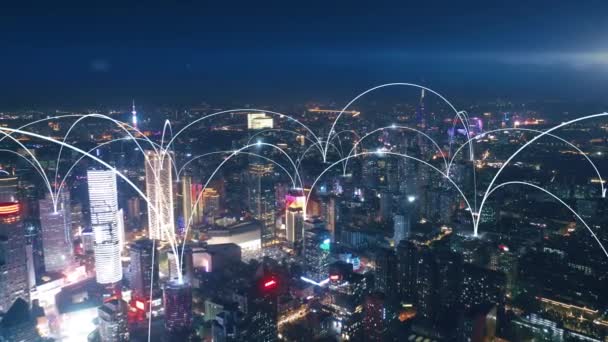 Skyline Cidade Conectada Inteligente Conceito Rede Futurista Cidade Tecnologia — Vídeo de Stock